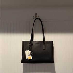 MICHAEL Michael Kors Black Pebbled Leather Tote with MK Charm